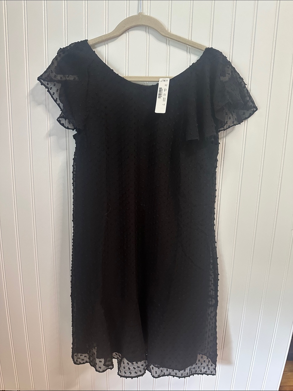 J. Crew Black Swiss Dot Flutter-Sleeve Dress